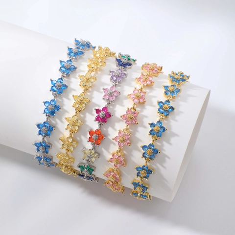 Mode Licht Luxus Blume Kupfer Armband Für Damen Süß Bunt Strass Link Armband Nischen-Design Valentinstag Geschenk