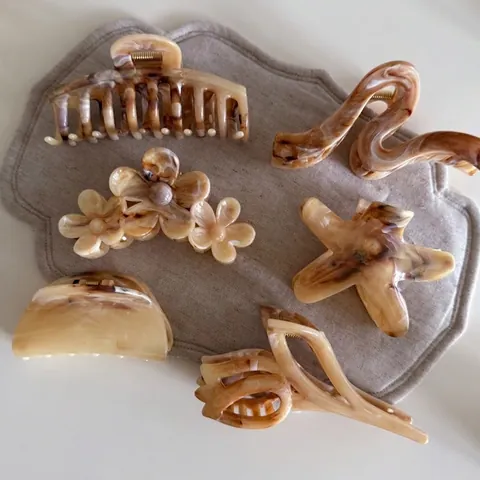 Pinza per Capelli in Acetato Motivo Marmo Vintage per Donna Texture Ambra di Alta Qualità Molletta retrò Fiore Cuore