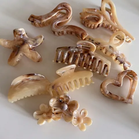 Pinza per Capelli in Acetato Motivo Marmo Vintage per Donna Texture Ambra di Alta Qualità Molletta retrò Fiore Cuore