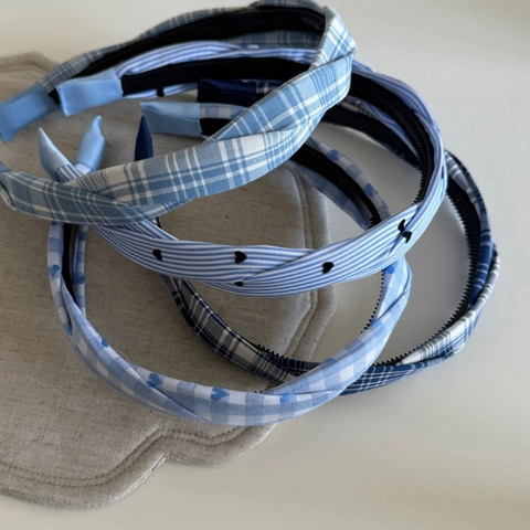 Blauer Karo Streifen Stoff Haarreif Für Damen Süßes Herzmuster Rutschfest Haarband Mit Zähnen Mode Haarschmuck