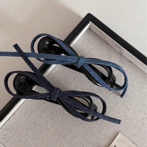Dames Denim Strik Bananenklem Vintage Minimalistische Haarnaald Hoofddeksel Jeansstof Haaraccessoire Retro Blauwe Haarklem
