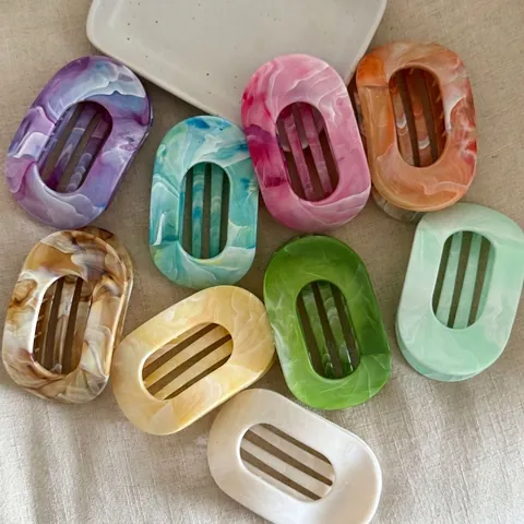 High Quality ABS Marble Pattern Oval Hair Claw Clip Hollow Shark Clip For Women Elegant Ink Dye Hairpin Fashion Hair Accessories