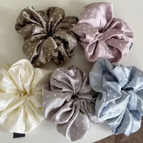 Chouchou en Satin à Pois de Style Coréen Grand Élastique à Cheveux Bandeau de Mode Accessoires de Coiffure Femme Quotidien
