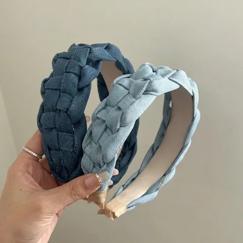 Vintage Wide Denim Braided Headband For Women Handmade Woven Denim Hair Hoop Casual Fashion Daily Hair Accessories Hairband