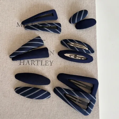 Marineblau Gestreifte Dreieck Oval Stoff Umwickelt BB Haarklammern Schulstil Geometrische Haarnadeln Für Damen Kopfschmuck