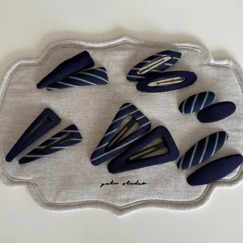 Marineblau Gestreifte Dreieck Oval Stoff Umwickelt BB Haarklammern Schulstil Geometrische Haarnadeln Für Damen Kopfschmuck