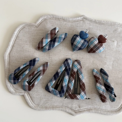 Pince à Cheveux en Tissu Plaid Vintage Rétro Géométrique Barrette Latérale Motif Cœur Vague Accessoires de Mode Pour Femmes