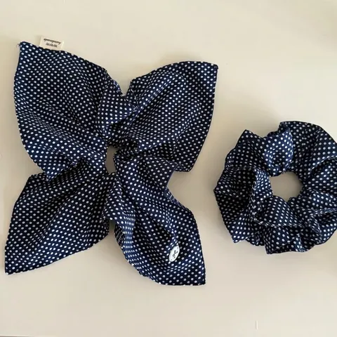 Navy Blue Polka Dot Bow Scrunchie Square Scarf For Women Korean Style Satin Handmade Hair Ties Elegant Sweet Hair Accessories