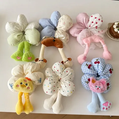 Cute Plush Animal Flower Hair Scrunchie Sweet Cartoon Cat Frog Dog Long Leg Hair Tie Durable Fabric Hair Accessories For Women