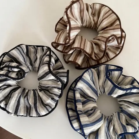 French Vintage Striped Scrunchie Oversized Fabric Hair Tie Elastic Hair Band Stylish Headwear Accessories For Women Daily Use