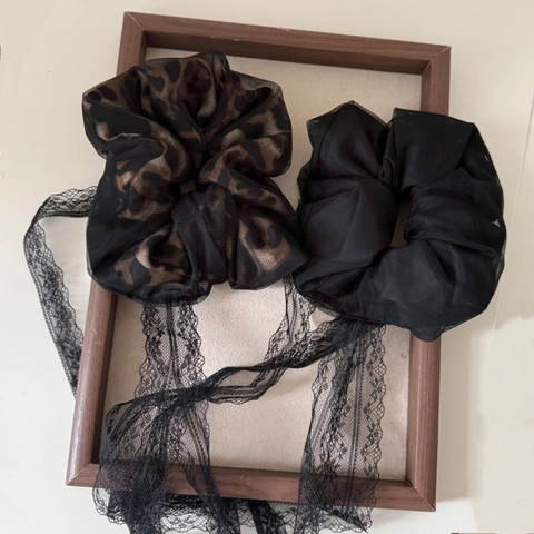 Elastico per Capelli in Rete con Stampa Leopardata da Donna con Nastro in Pizzo Lungo Elegante Accessorio per Capelli Fatto a Mano