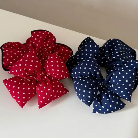 Vintage Satin Schleife Haargummi Für Damen Große Punktmuster Haargummi Handgefertigt Große Haaring Mode Kopfschmuck Haar Zubehör