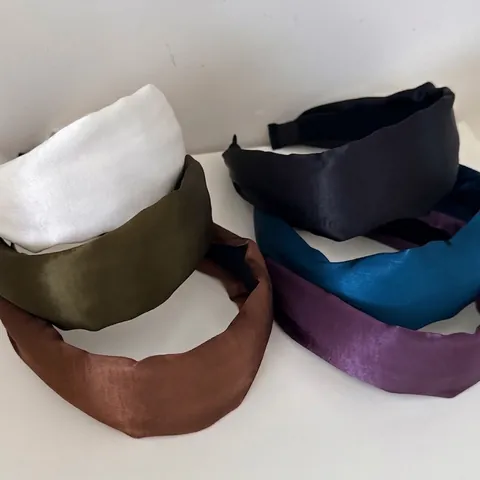 Vintage Satin Wide Brim Headband For Women Elegant Solid Color Twist Knot Hair Hoop Fashion Non-Slip Hair Accessories