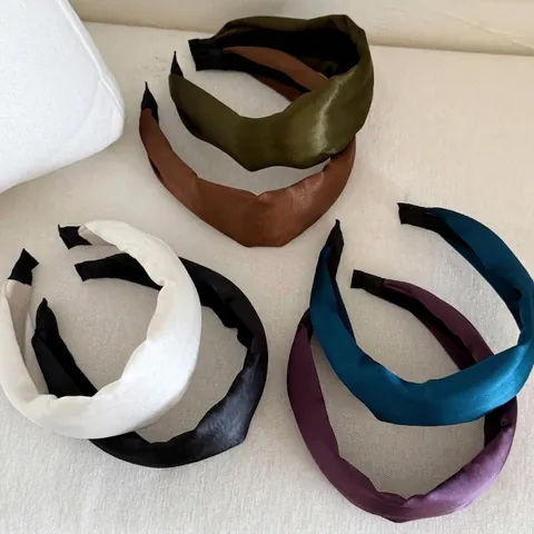 Vintage Satin Wide Brim Headband For Women Elegant Solid Color Twist Knot Hair Hoop Fashion Non-Slip Hair Accessories