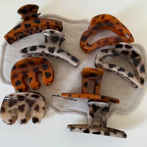 Pinza per Capelli Leopardata Tartarugata in Acetato di Cellulosa a Squalo Grande Accessorio Moda per Capelli Donna Vintage