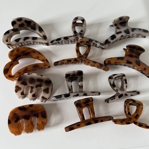 Pinza per Capelli Leopardata Tartarugata in Acetato di Cellulosa a Squalo Grande Accessorio Moda per Capelli Donna Vintage