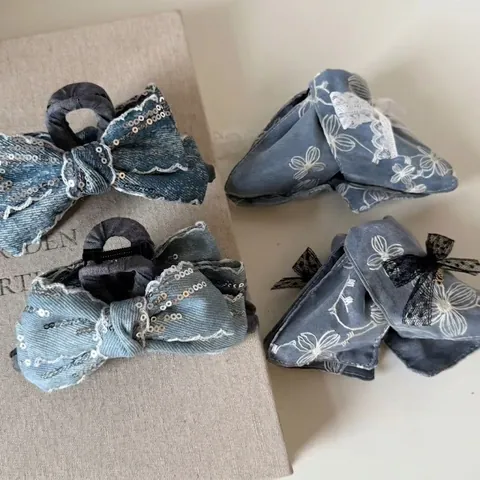 Pince à Cheveux Nœud en Denim et Dentelle Style Coréen pour Femmes Pince Requin Élégante Accessoires de Coiffure Queue de Cheval