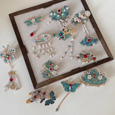 Pince à Cheveux Papillon Style Chinois Gland Émail Alliage Perle Artificielle Vintage Hanfu Qipao Accessoires Cheveux Femme