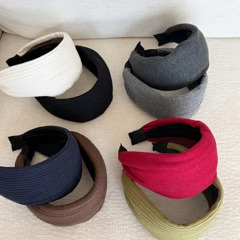 Vintage Ribbed Knitted Wide Headband For Women Solid Color Padded Fashion Hair Hoop Stylish Nonslip Commute Hair Accessories