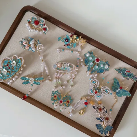 Pince à Cheveux Papillon Style Chinois Gland Émail Alliage Perle Artificielle Vintage Hanfu Qipao Accessoires Cheveux Femme