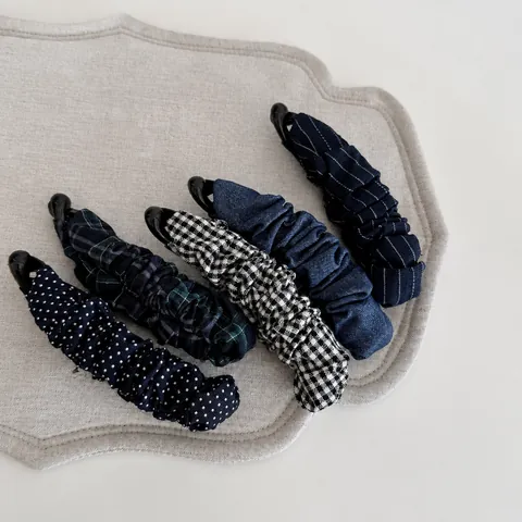Korean Style Ruffled Banana Hair Clip For Women Plaid Polka Dot Striped Fabric Vertical Ponytail Holder Fashion Hair Accessories
