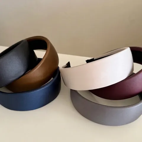 Cerchietto Imbottito in Pelle PU e Raso Vintage per Donna Fascia per Capelli Larga Spessa Tinta Unita Elegante Accessori Moda