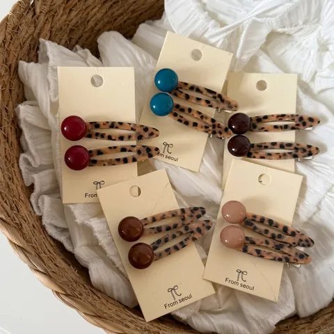 Fermaglio per Capelli in Acetato Leopardato Vintage Coreano Clip a Becco d'Anatra con Perla Colorata Accessori per Capelli Moda