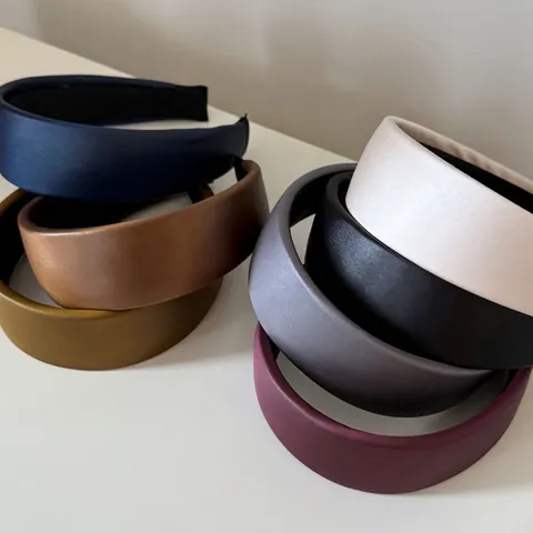 Cerchietto Imbottito in Pelle PU e Raso Vintage per Donna Fascia per Capelli Larga Spessa Tinta Unita Elegante Accessori Moda