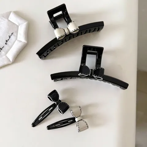 Acrylic Bowknot Hair Claw Clip For Women Fashion Black White Bow Shark Hair Clip Minimalist BB Clip Hairpin Accessories