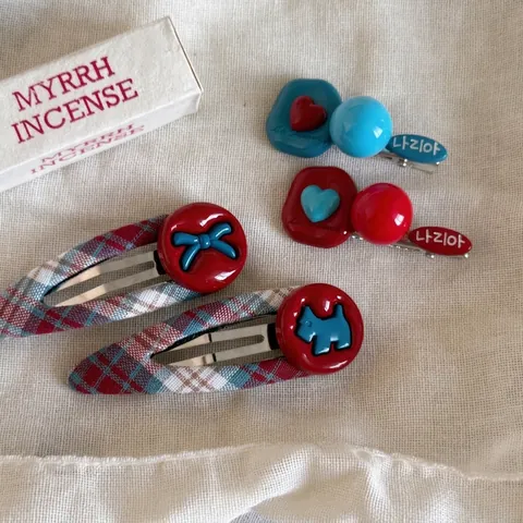 Vintage Barrettes à Cheveux Plaid Chien Cœur Style Coréen Enveloppées de Tissu Clips à Cliquer Géométrique Nœud Accessoires Cheveux Femmes Filles