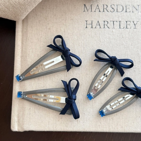 Süße Koreanische Marineblaue Schleife Haarklammer Dekorativer Strass Dreieck Wassertropfen BB Clip Elegante Haarnadel Haarschmuck Für Damen Mädchen