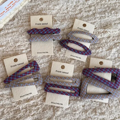Fermagli per Capelli Avvolti in Tessuto Plaid Vintage Stile Coreano Rosso Blu a Scacchi BB Snap Clip Geometrici Barrettes Capelli per Donna Accessori Capelli