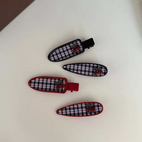 Vintage Kariert Stoff Kirsche Haarclip Für Damen Süß Karo Muster Seitenclip Handgemacht Haarschmuck Mode Pony Clip