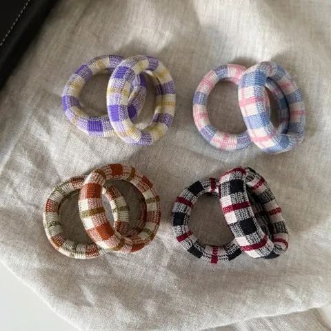Koreanischer Stil Hochelastische Gestreifte Strick Haargummis Für Damen Minimalistische Karierte Scrunchies Haarzubehör