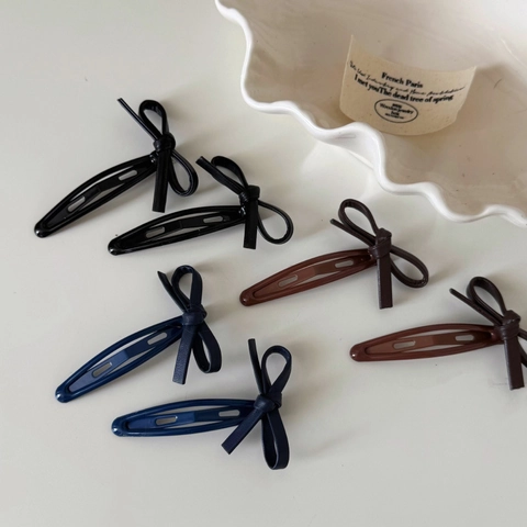 Coppia di Fermagli per Capelli con Fiocco in Pelle PU Semplici Clip a Scatto BB Pins Laterali Accessori per Capelli Retrò Donna