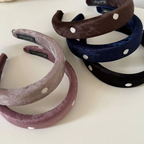 Diadema Acolchada de Lunares de Terciopelo Vintage para Mujer Elegante Diadema de Esponja de Borde Ancho Accesorios de Pelo