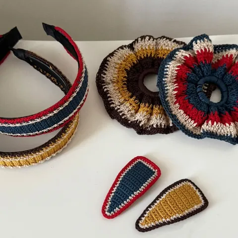 Accesorios para el Cabello de Punto a Ganchillo Hechos a Mano Diadema a Rayas Vintage Color Contraste Scrunchie Bohemio Clips BB Mujer