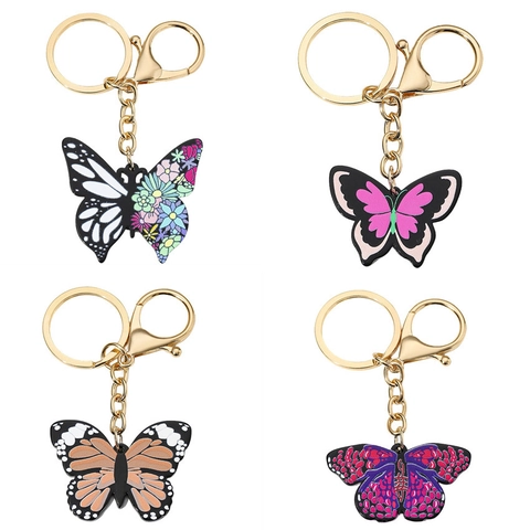 Colorful Printed Acrylic Butterfly Keychain With Gold Alloy Lobster Clasp For Women Bag Pendant Keychain Gift