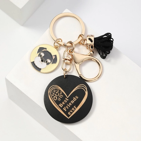 Kreativer Schlüsselanhänger Aus Holz Mit Hundemotiv Und Quaste Legierung Best Friends Ever Herzanhänger Tierliebhaber Taschenanhänger Schlüsselanhänger
