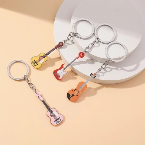 Portachiavi in Acrilico a Forma di Chitarra e Violino Strumento Musicale Creativo Doppia Faccia Decorazione per Amanti della Musica