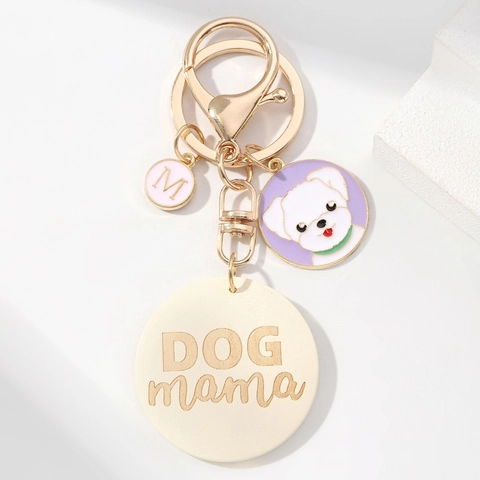 DOG mama Buchstabe Holzplatte Schlüsselanhänger Cartoon Emaille Haustier Hund Anhänger Legierung Schlüsselring Für Damen Herren Geschenk