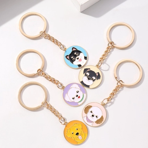 Cute Cartoon Dog Enamel Keychain For Women Men Zinc Alloy Pet Puppy Key Ring Pendant Birthday Gift Daily Decoration