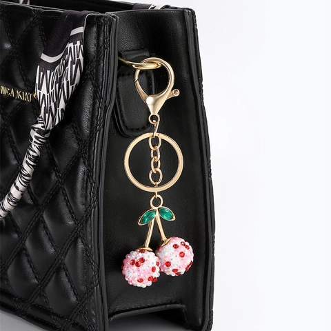 Portachiavi con Ciliegia in Resina e Strass di Moda Pendente per Borsa di Lusso a Forma di Frutta per Donna