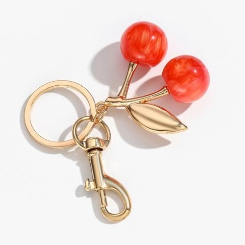 Kreativer Kirsch Schlüsselanhänger Aus Harz Mit Goldenem Blatt Rote Rosa Glitzer Frucht Taschenanhänger Für Damen Mädchen