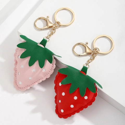 Süße Erdbeere PU-Leder Schlüsselanhänger Kawaii Frucht Taschenanhänger Für Damen Mädchen Tasche Auto Schlüsselring Deko Rosa Rot Leder Schlüsselanhänger Geschenk