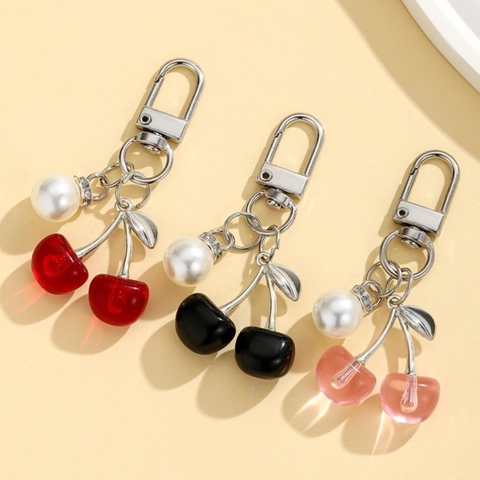 Llavero de Cereza Lindo Con Perla Artificial Aleación Metal para Mujer Colgante de Bolso Dulce Resina Fruta