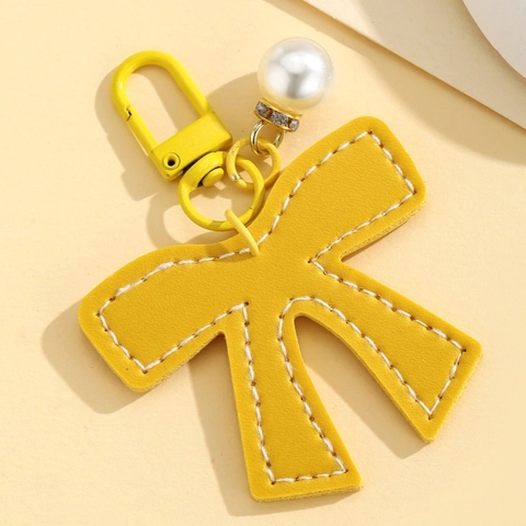 Süßer PU Leder Schleife Schlüsselanhänger Mit Künstliche Perlen Strass Anhänger Mode Stitching Bow Tasche Charme Für Damen Mädchen Geschenk