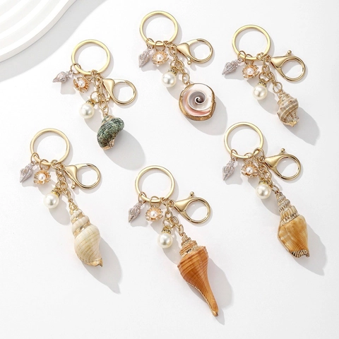 Portachiavi a Conchiglia Naturale Stile Oceano in Lega d'Oro Pendente Perla Artificiale per Donna Accessori Borsa Spiaggia