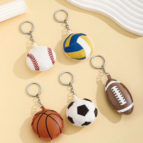 Sports Ball Keychain PU Leather Mini 3D Baseball Volleyball Basketball Soccer Football Pendant Bag Charm Accessory For Men Women