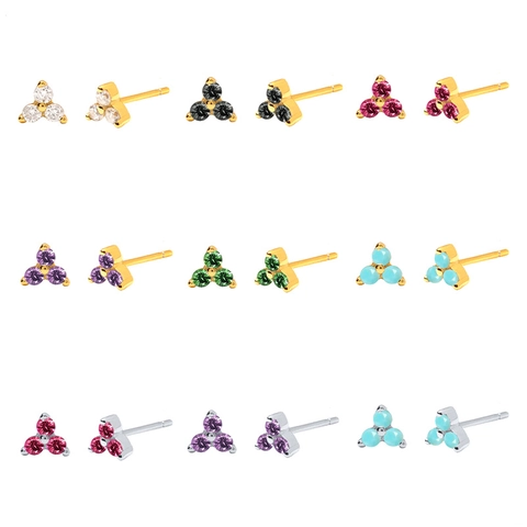 Minimalist Copper Zirconia Stud Earrings With 925 Sterling Silver Earring Post Geometric Clover Jewelry For Women